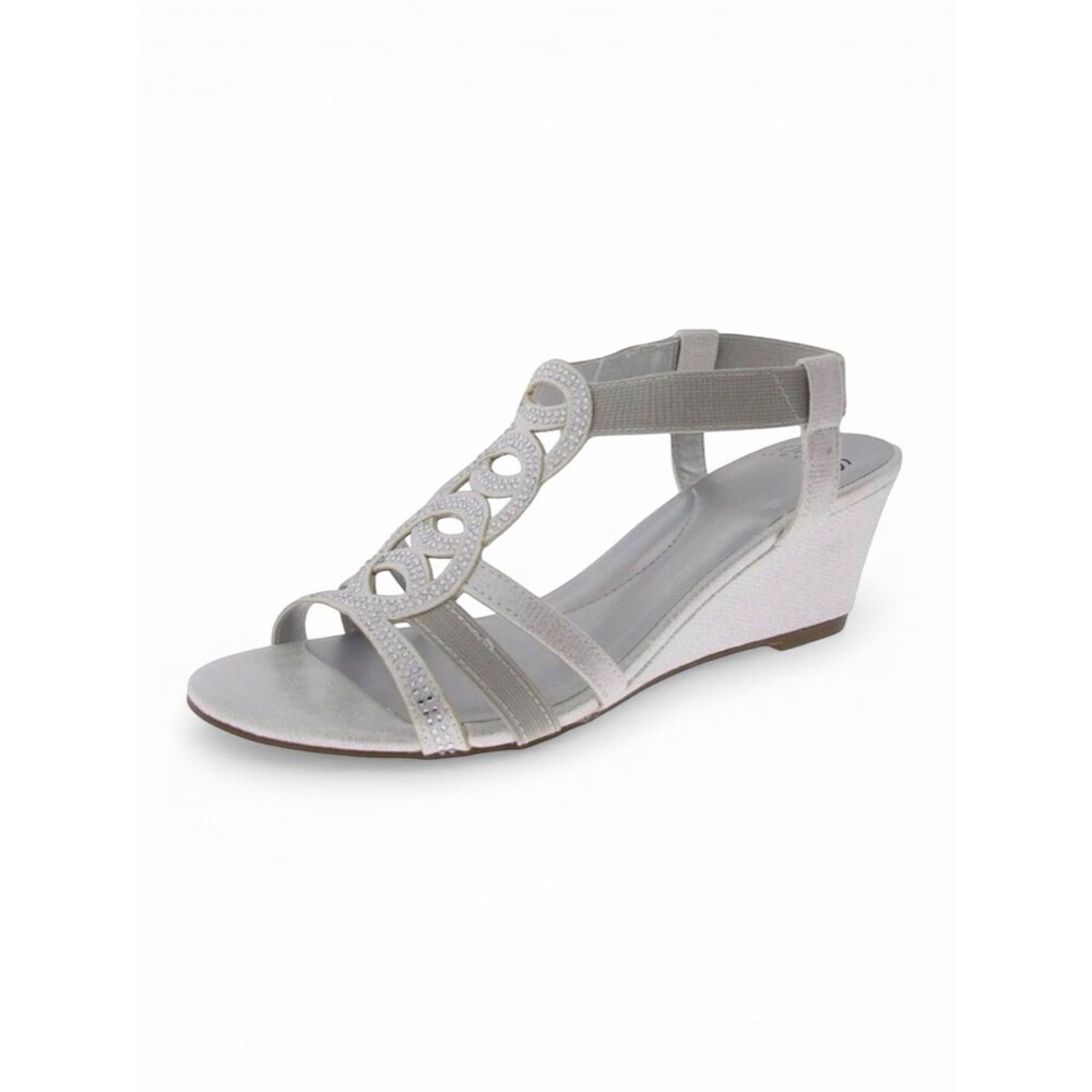 Jones New York Denice Strappy Bling Wedge Sandals Elastic Ankle Silver 7.5 NEW